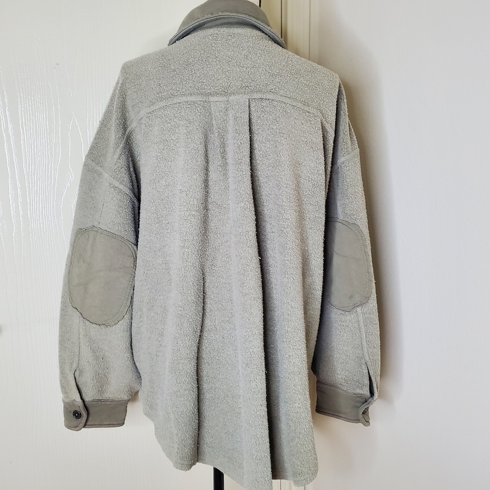 Free People Ruby Fleece Jacket Oversized Elbow Patch Size Medium Green - Picture 2 of 12